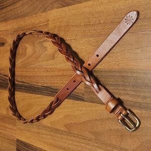 Athleta Brown Braided Leather Belt with Brass Buckle